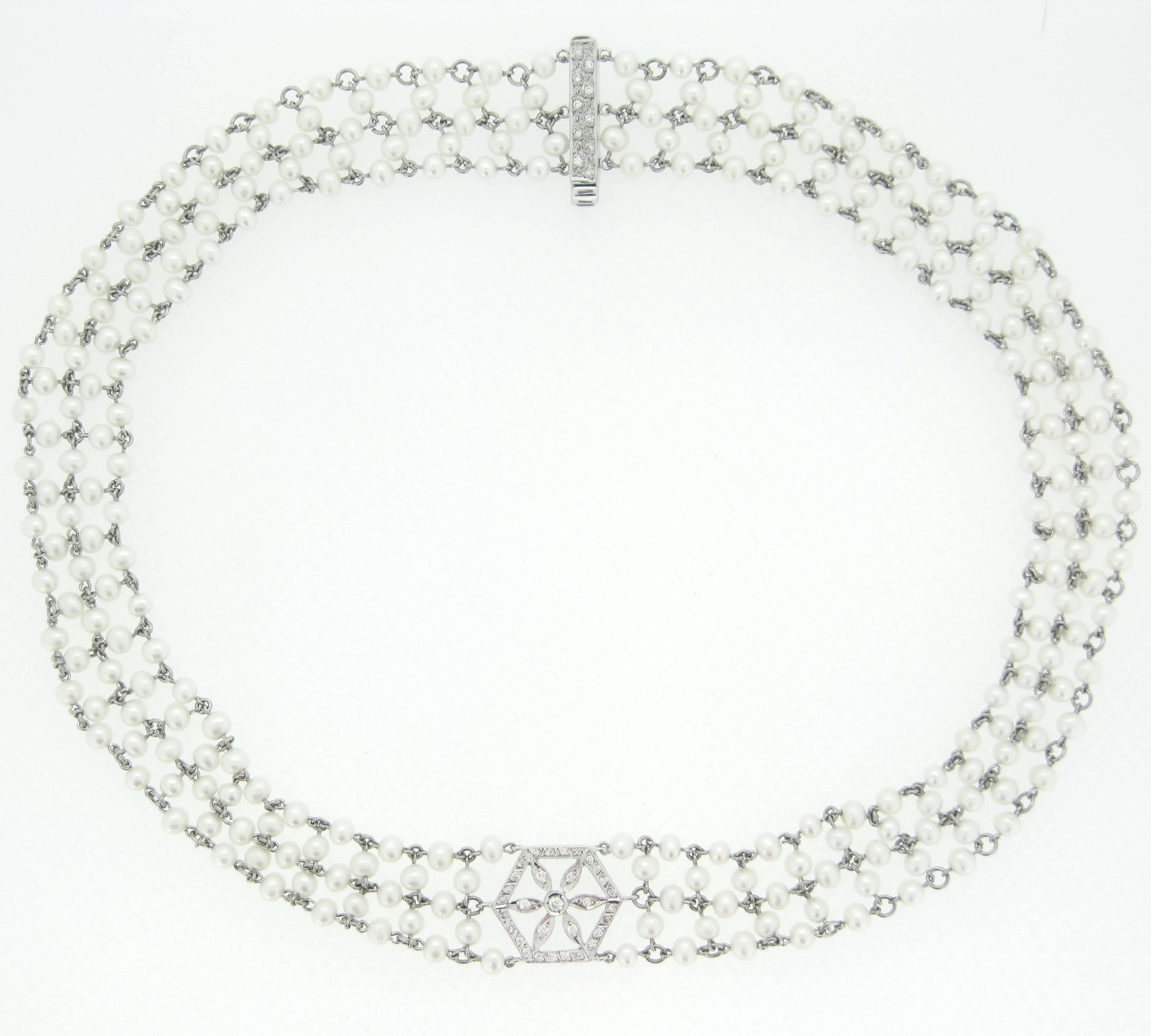 Garland Edwardian Style Diamonds Pearls Necklace 3