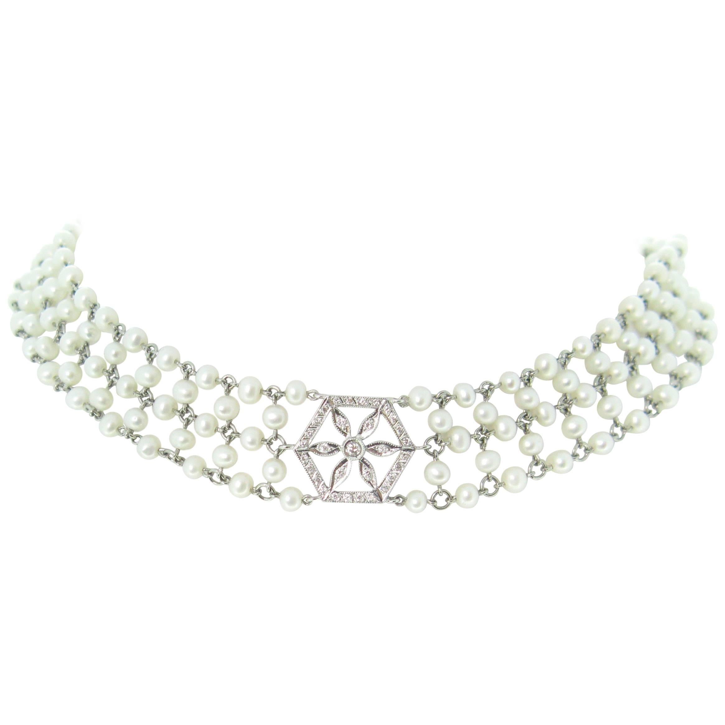 Garland Edwardian Style Diamonds Pearls Necklace