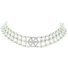Garland Edwardian Style Diamonds Pearls Necklace
