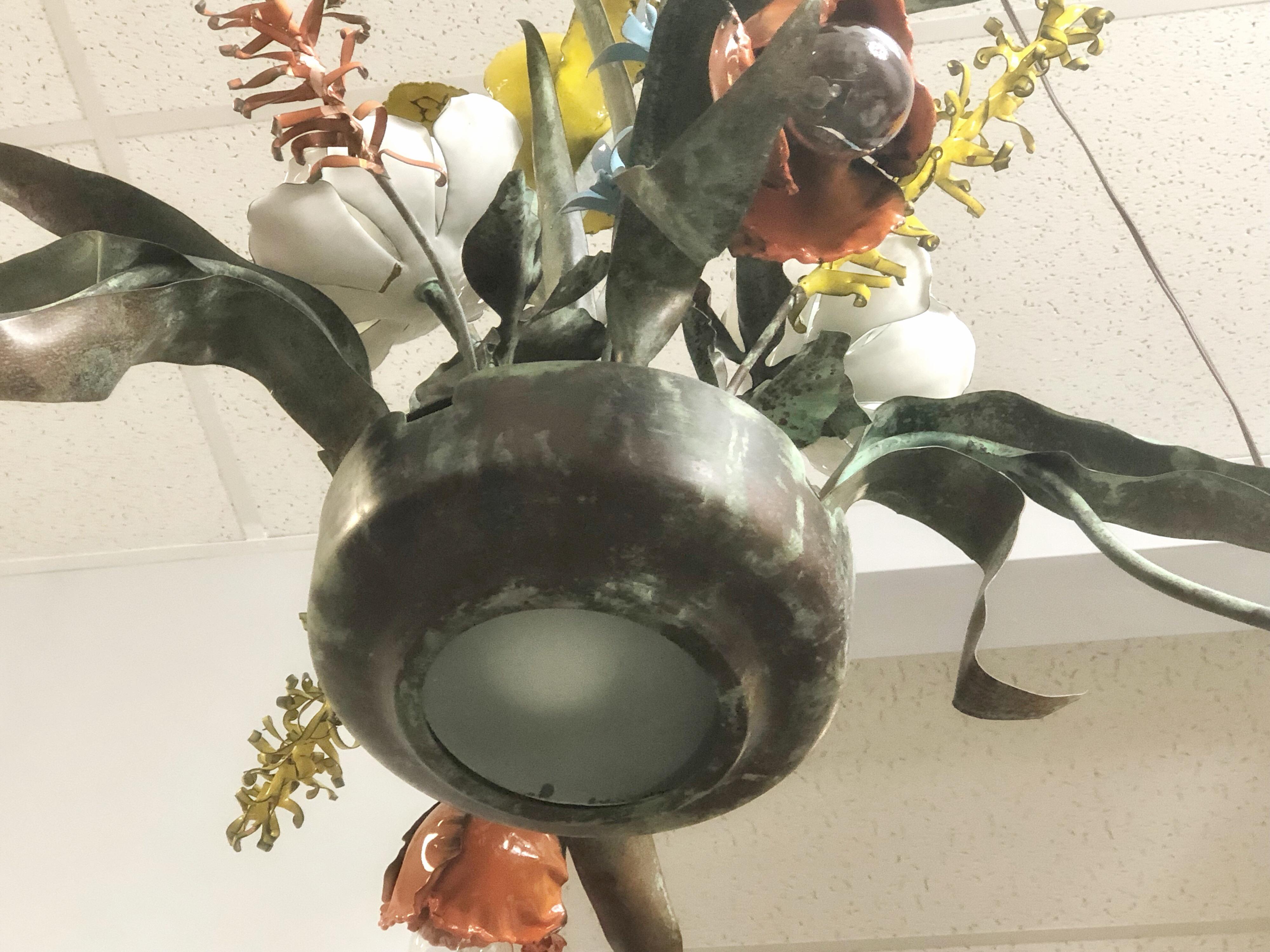 Garland Faulkner Large Enamel Botanical Chandelier, 1975 6