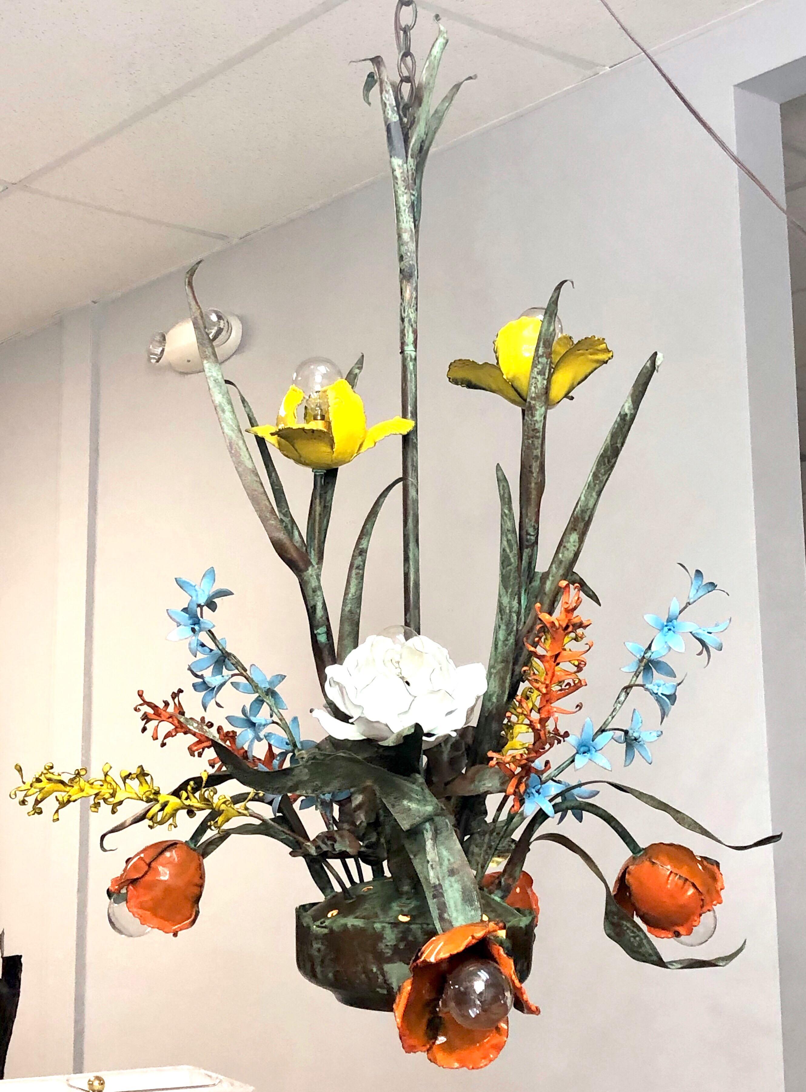 Late 20th Century Garland Faulkner Large Enamel Botanical Chandelier, 1975