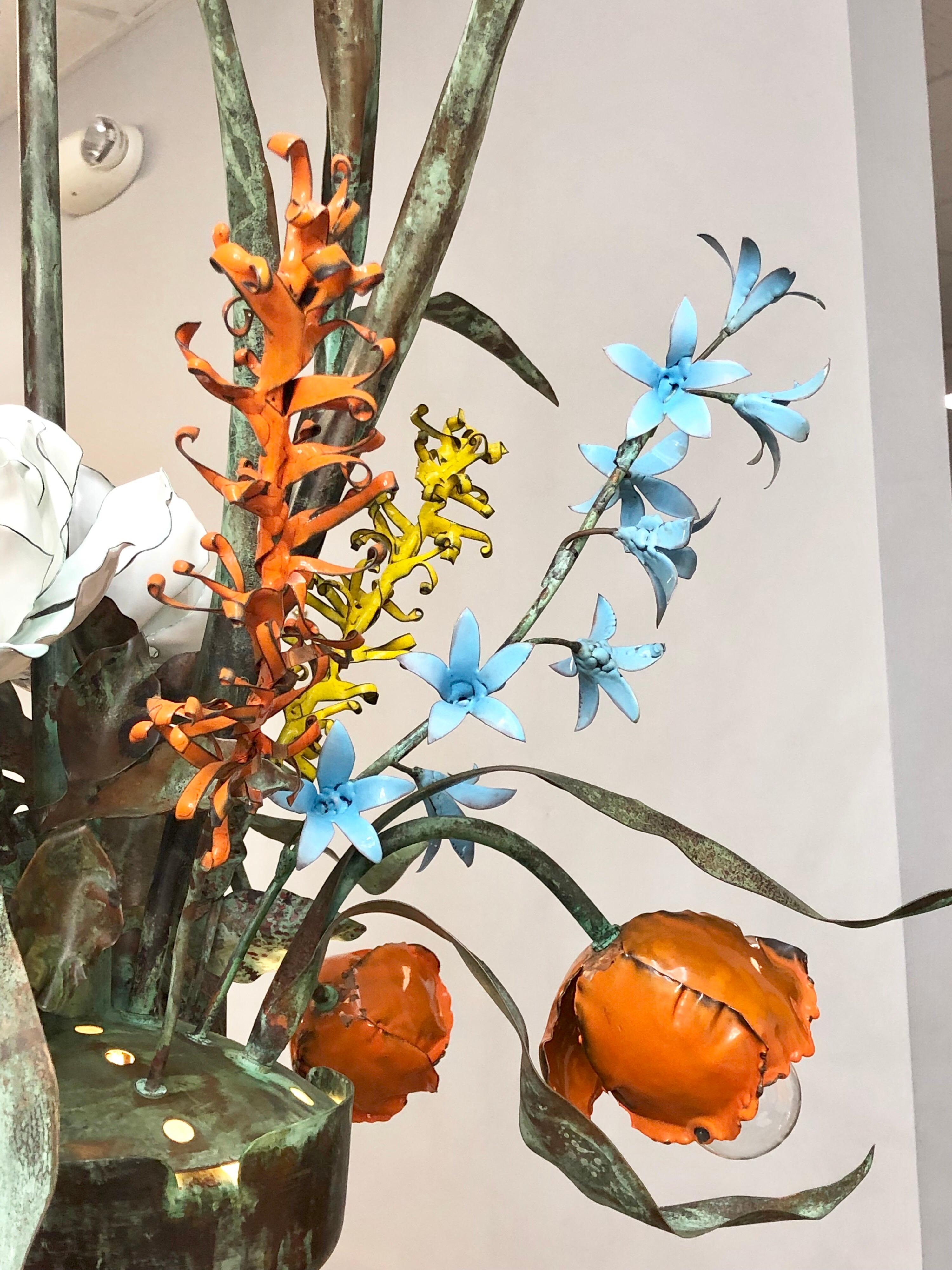 Garland Faulkner Large Enamel Botanical Chandelier, 1975 3