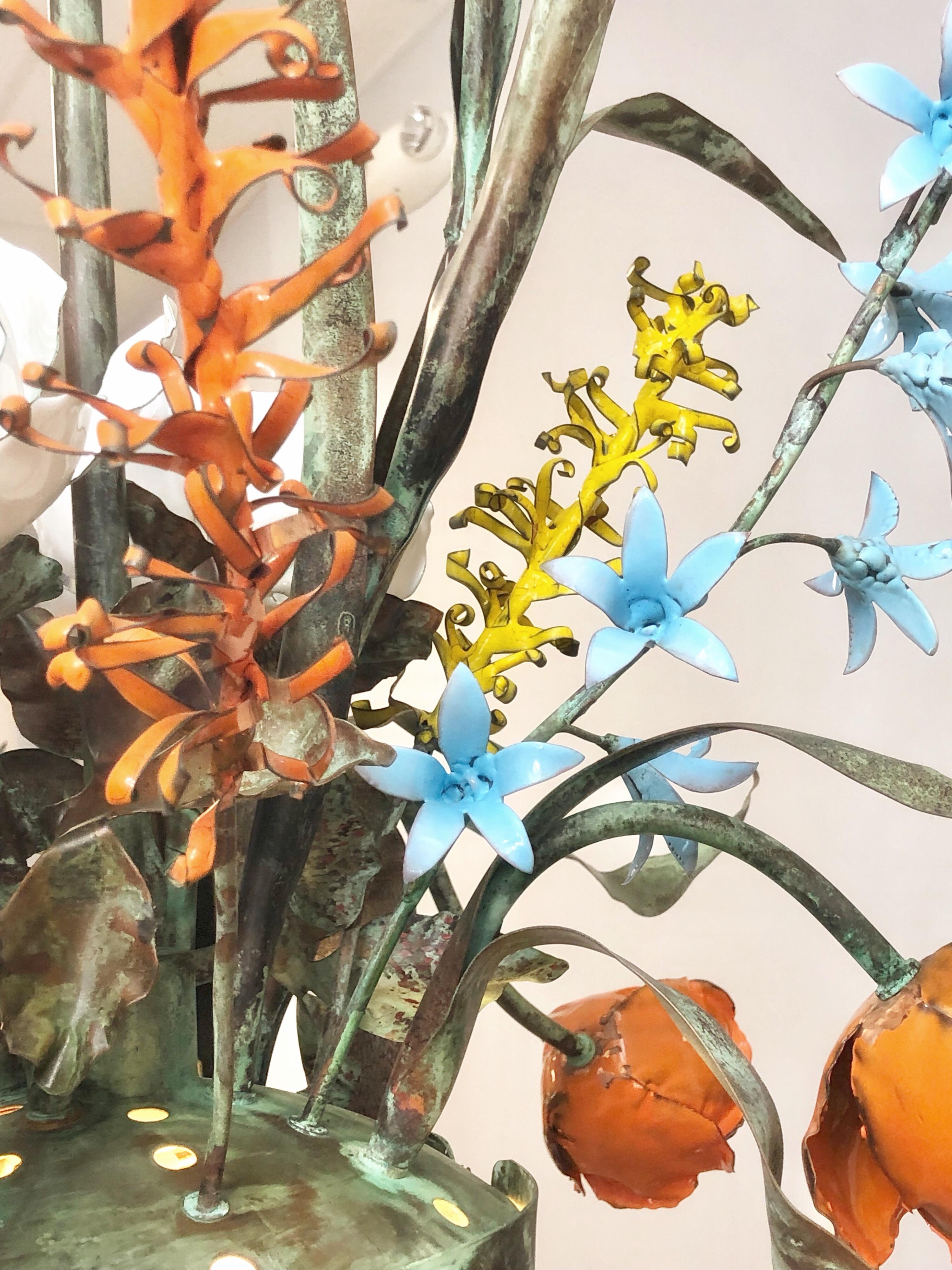Garland Faulkner Large Enamel Botanical Chandelier, 1975 4