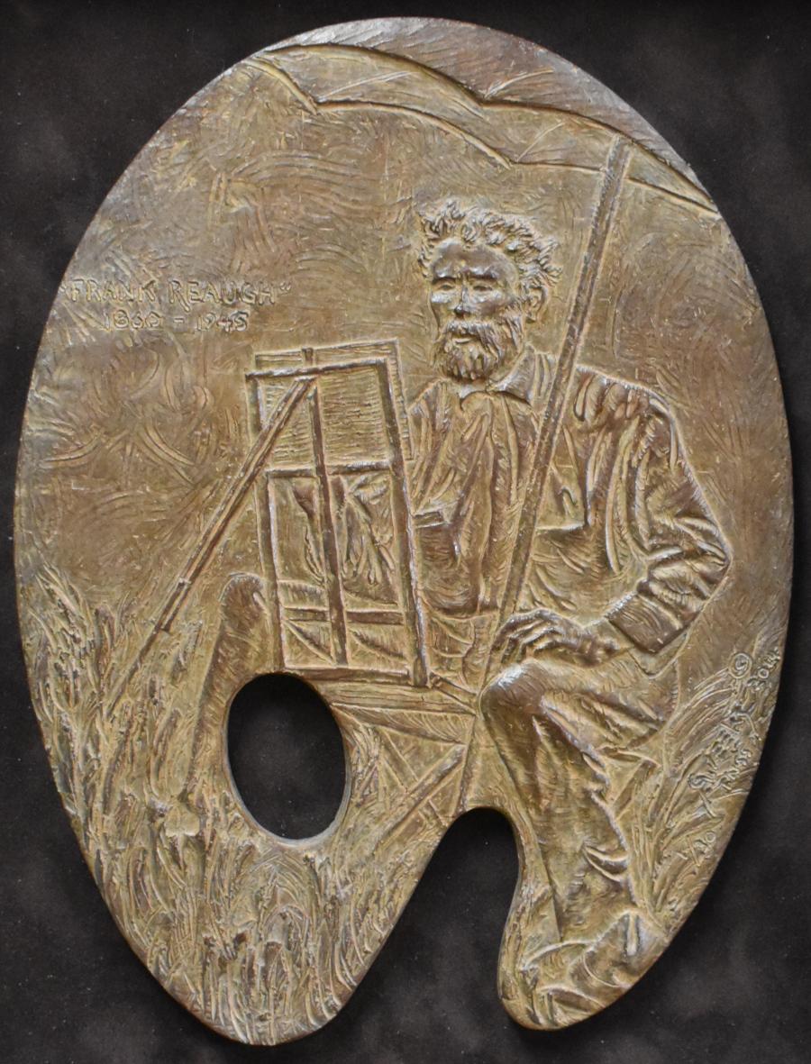 „FRANK REAUGH“ PALLET BRONZE DATED 2014 1/30 TEXAS ARTISTS, SCULPTOR & SUBJECT (Gold), Figurative Sculpture, von Garland Weeks
