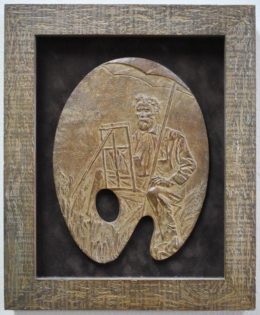 „FRANK REAUGH“ PALLET BRONZE DATED 2014 1/30 TEXAS ARTISTS, SCULPTOR & SUBJECT