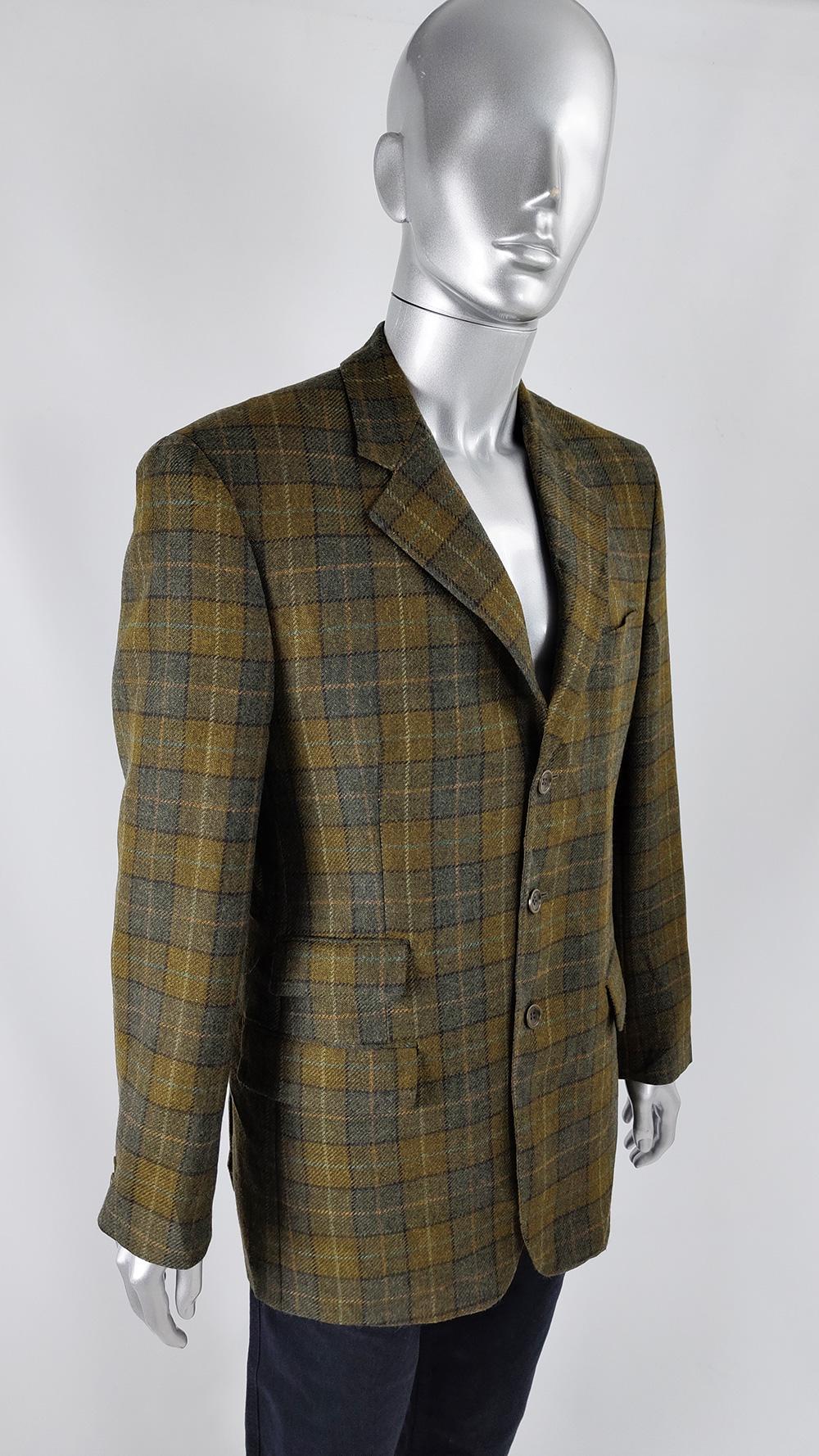 Garlanda Mens Vintage Italian Pure Wool Checked Sport Coat Blazer Jacket In Excellent Condition In Doncaster, South Yorkshire