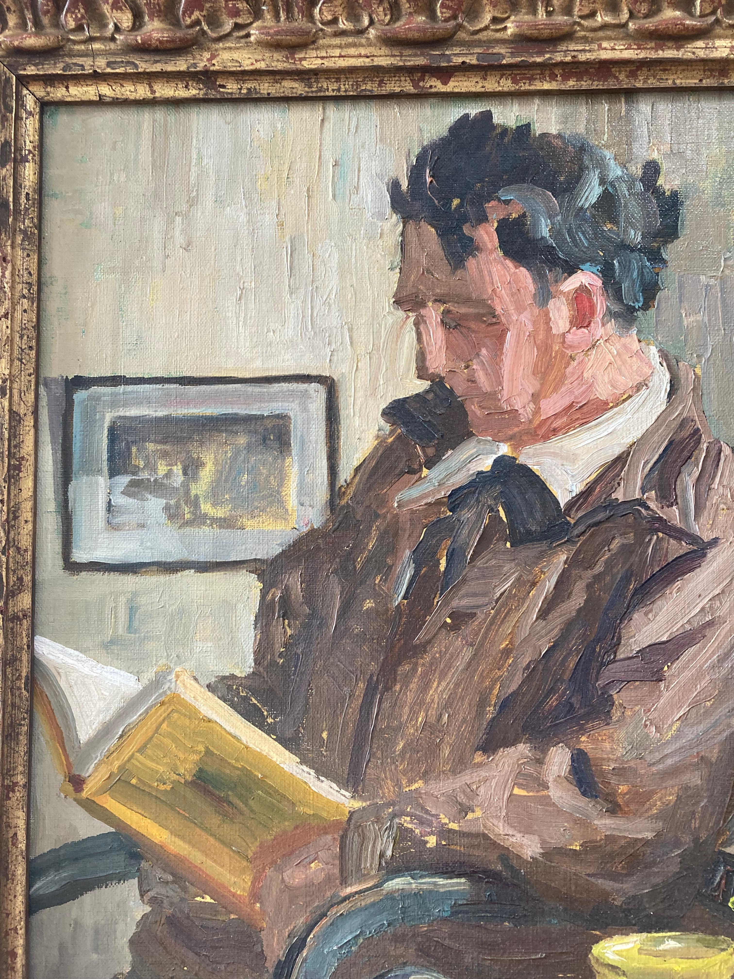 Female Cornish artist, Walter Sickert pupil, Cubist portrait of man in interior For Sale 2