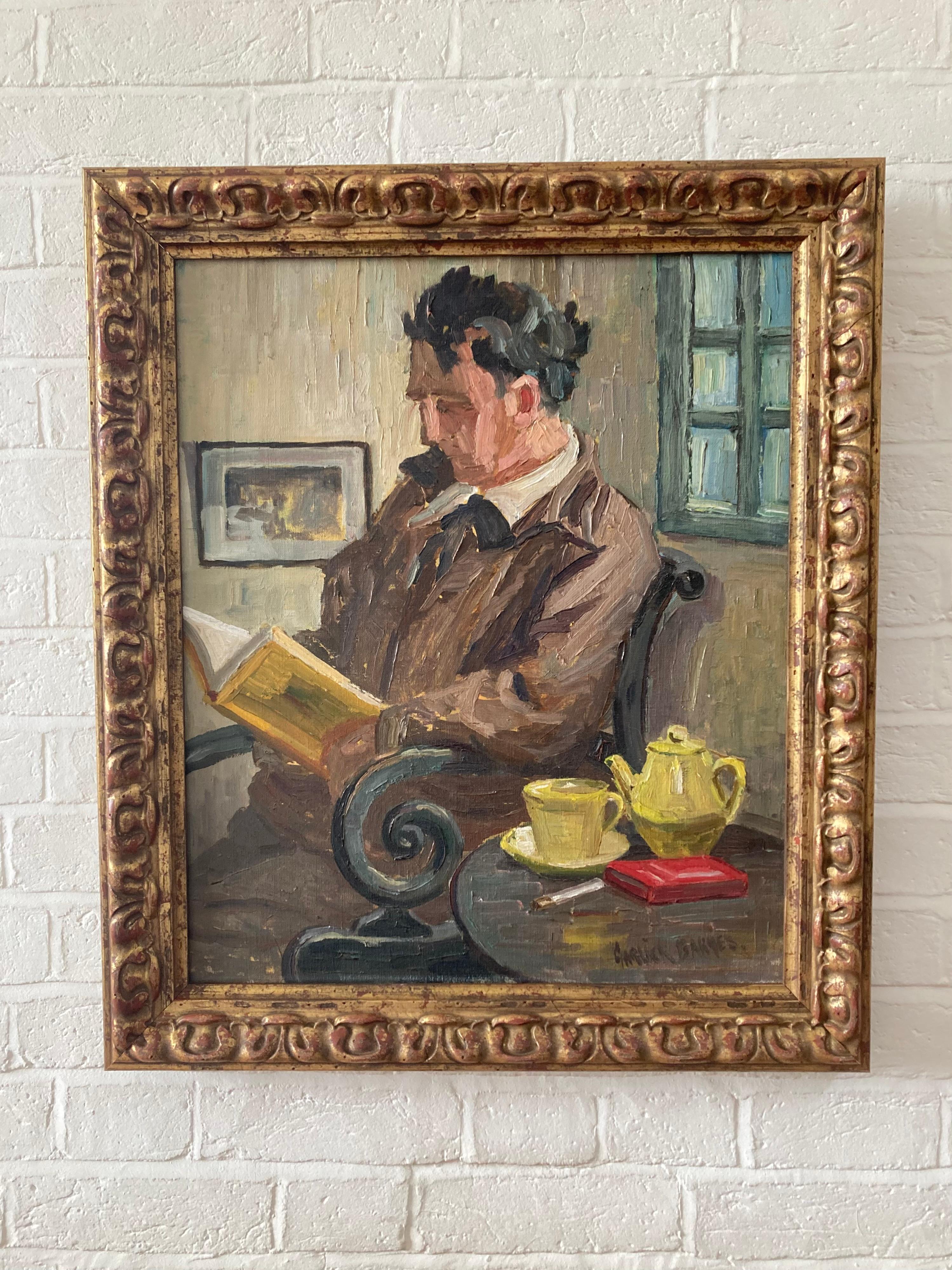 Female Cornish artist, Walter Sickert pupil, Cubist portrait of man in interior For Sale 6