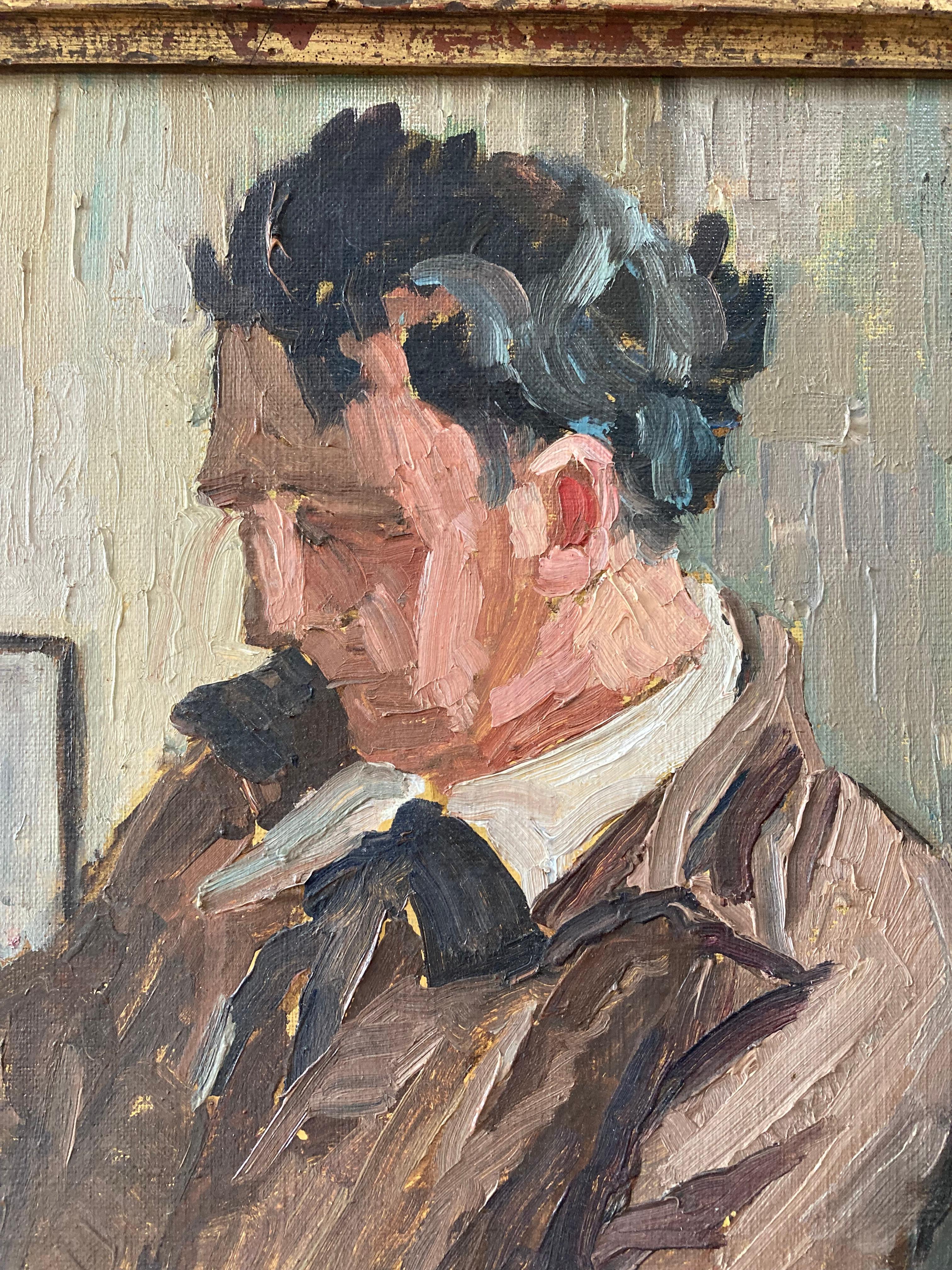 Female Cornish artist, Walter Sickert pupil, Cubist portrait of man in interior For Sale 1
