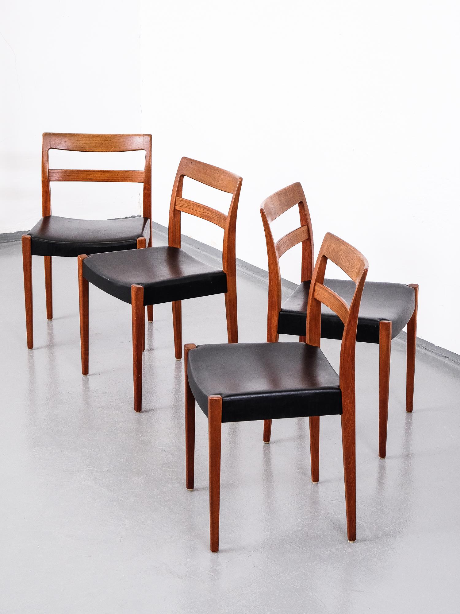 Faux Leather ”Garmi” Teak Dining Chairs by Nils Jonsson for Troeds, Set of 4