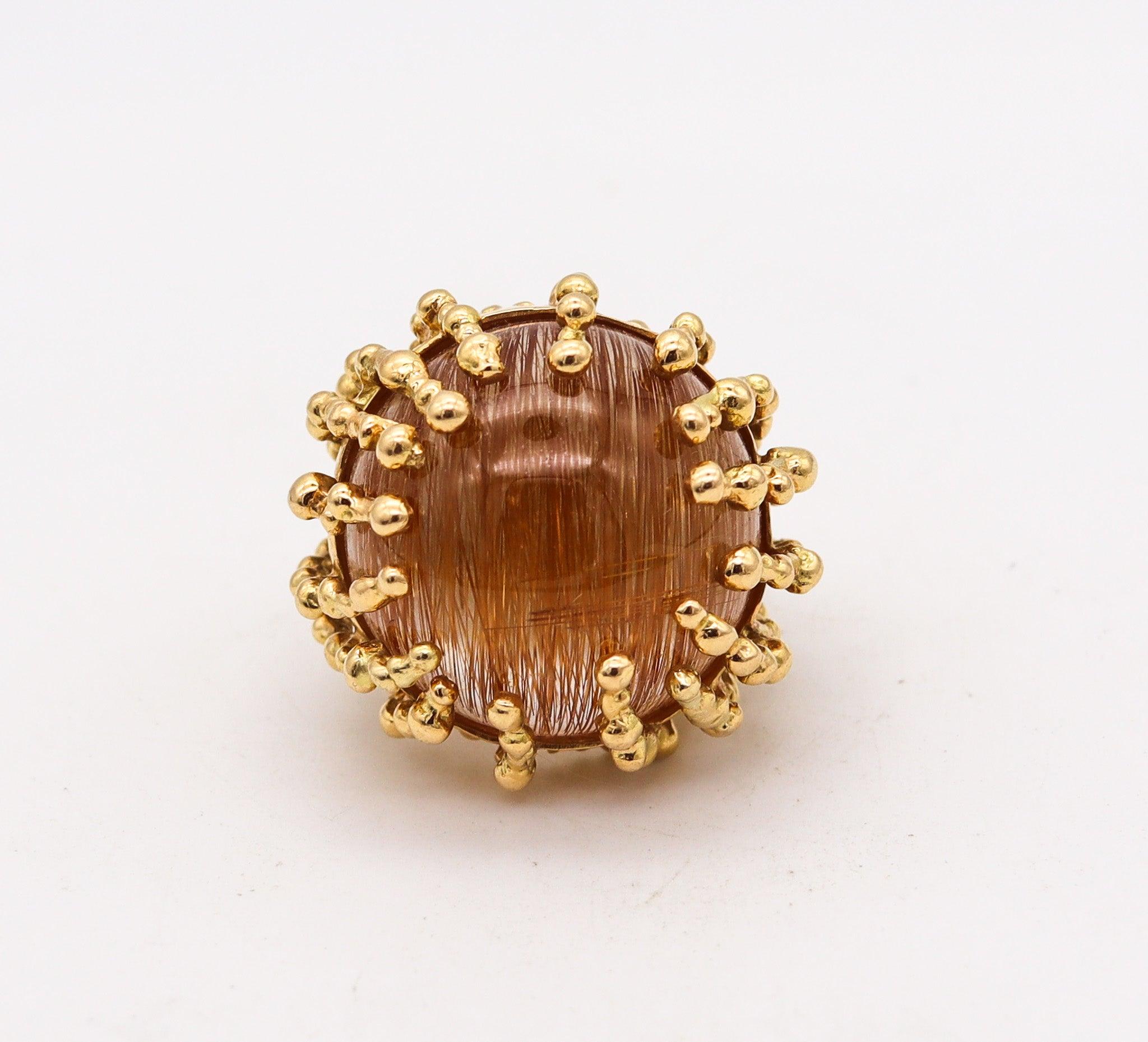 GARNAZELLE París Boule D'Amour Anillo de Cóctel Oro de 18 Kt y Cuarzo Rutilo de 107 Ctw Modernista en venta