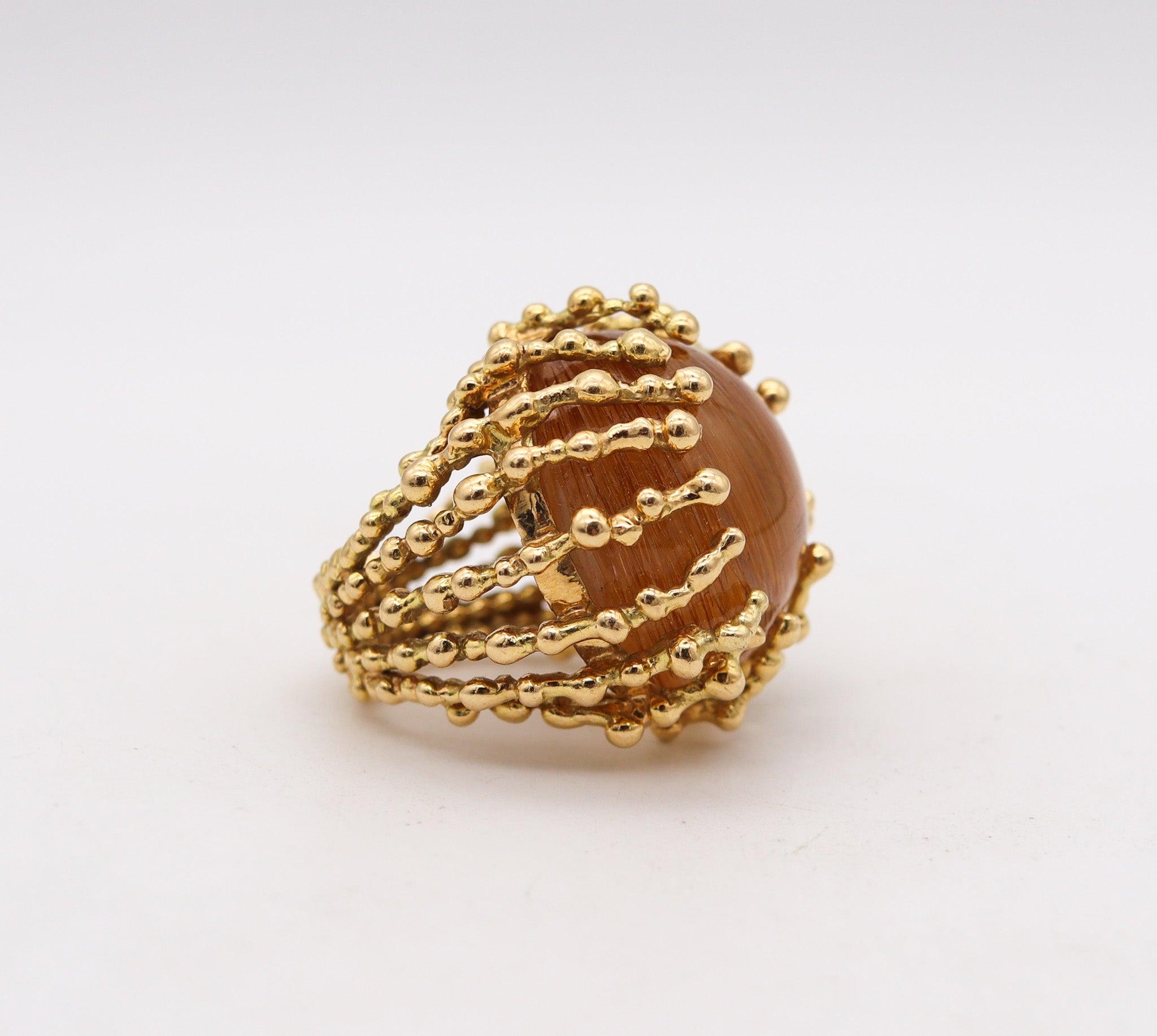 GARNAZELLE París Boule D'Amour Anillo de Cóctel Oro de 18 Kt y Cuarzo Rutilo de 107 Ctw Cabujón en venta