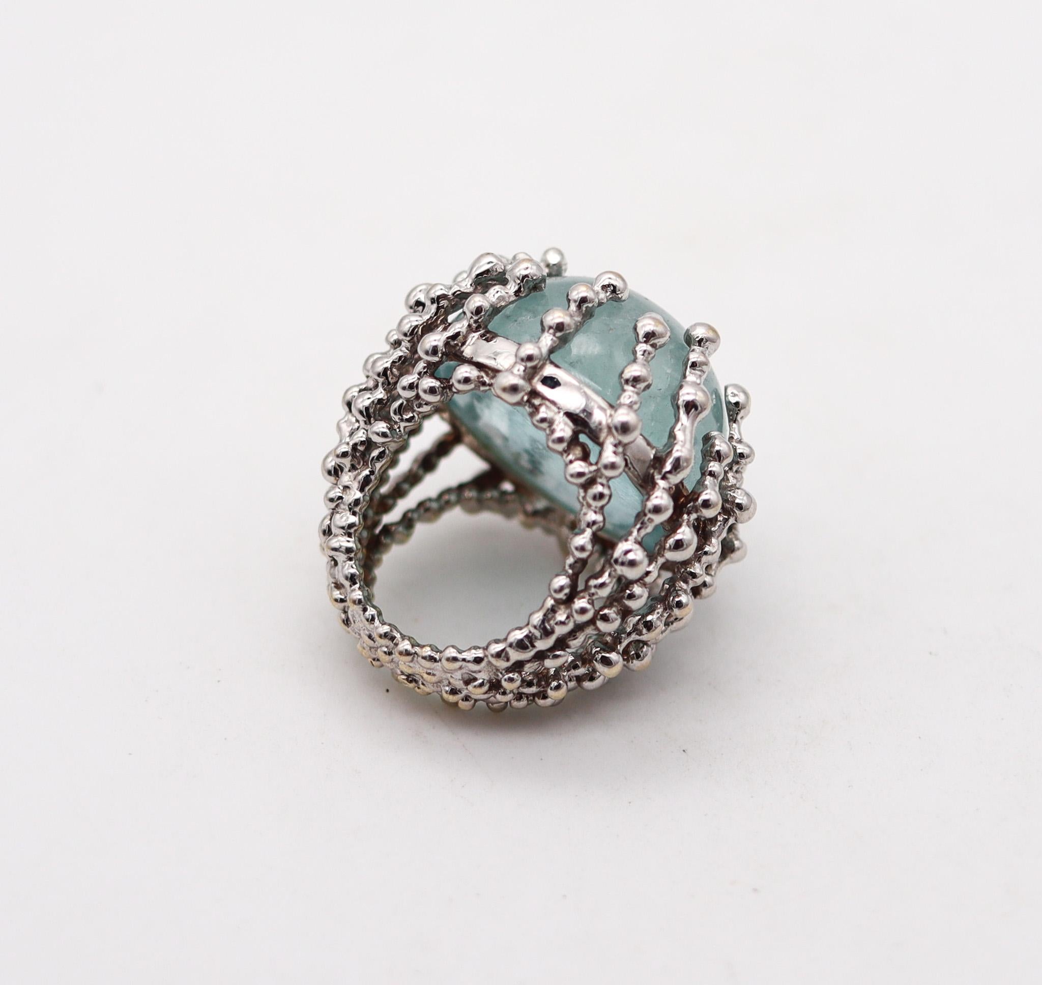 Modernist Garnazelle Paris Boule D'Amour Cocktail Ring In 18Kt Gold With 68 Ctw Aquamarine For Sale