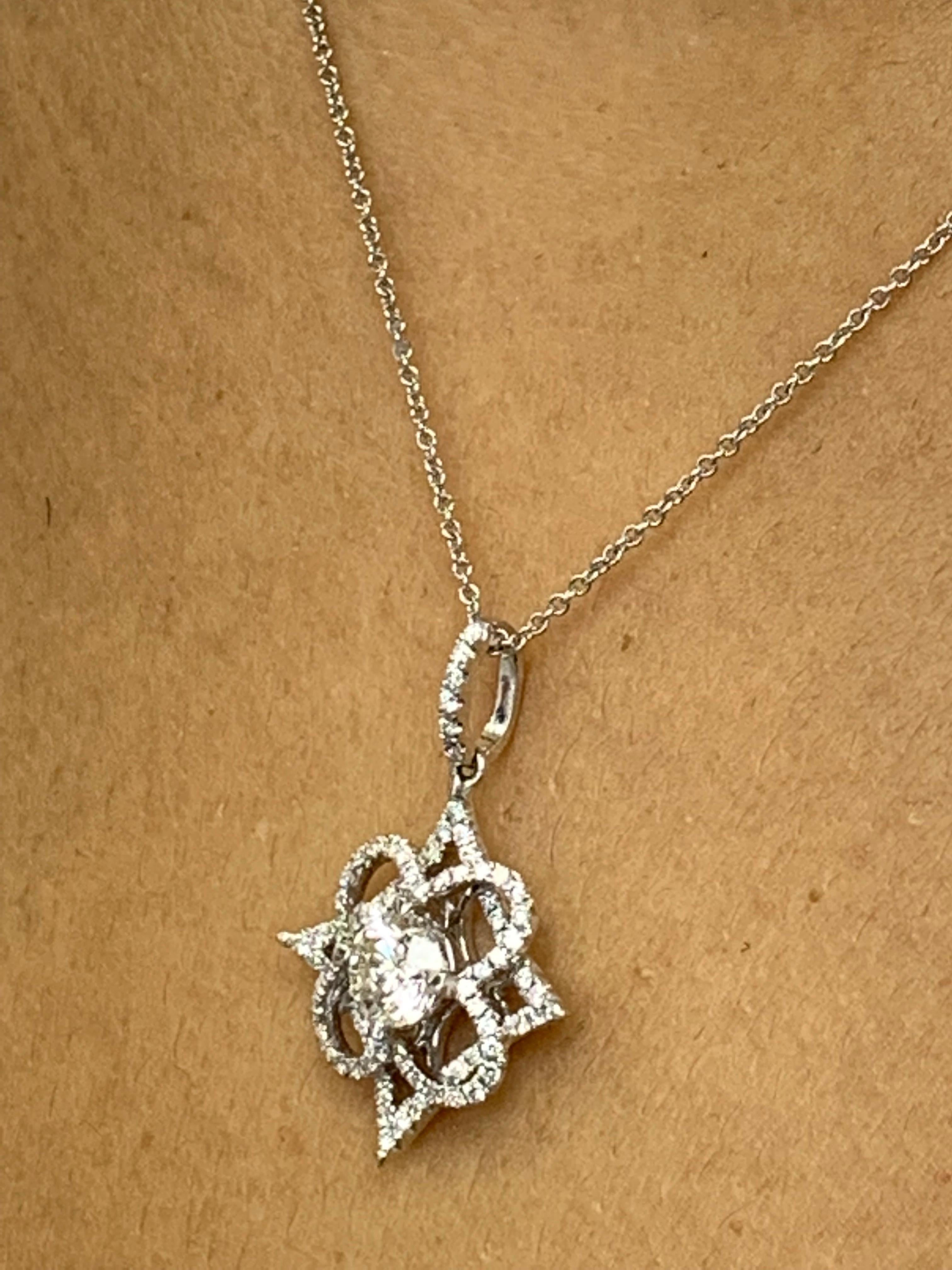 Garndeur 0.64 Carat Round Cut Diamond Pendant in 18K White Gold For Sale 7