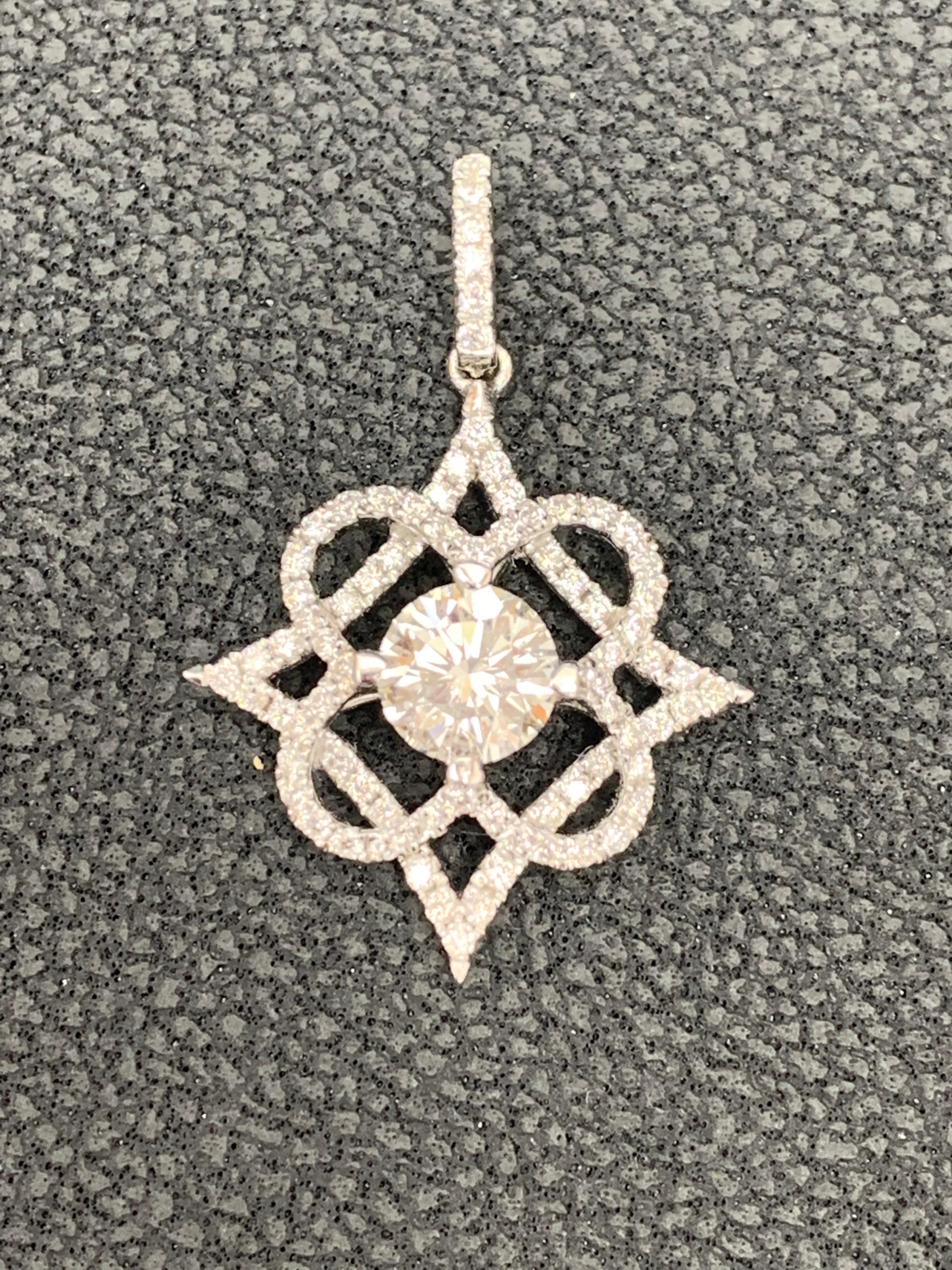 Women's Garndeur 0.64 Carat Round Cut Diamond Pendant in 18K White Gold For Sale