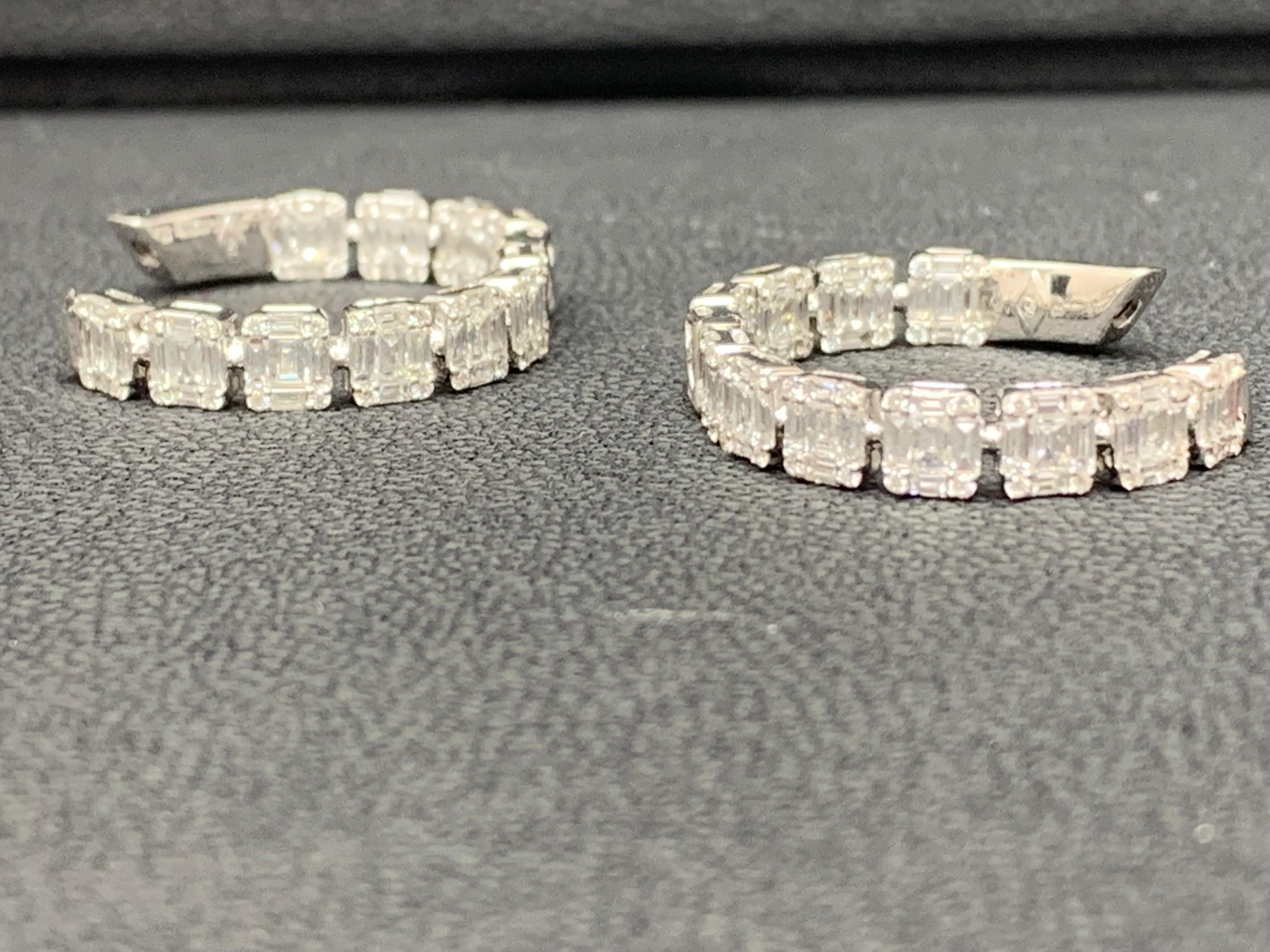 Garndeur 4.07 Baguette and Round Cut Diamond Hoop Earrings in 18K White Gold For Sale 3