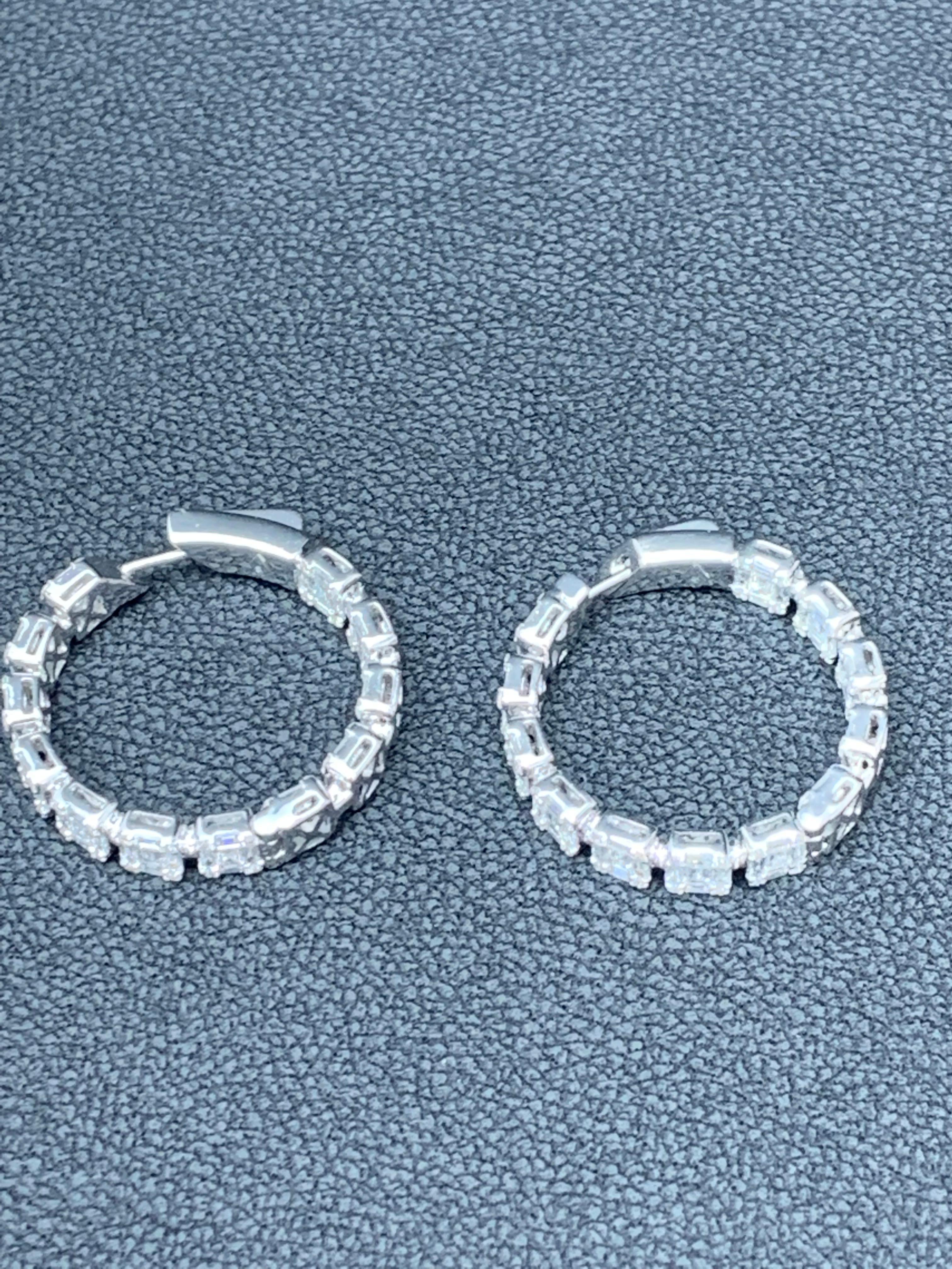 Garndeur 4.07 Baguette and Round Cut Diamond Hoop Earrings in 18K White Gold For Sale 9