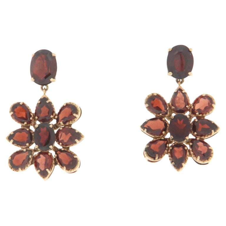 14K Garnet Tassel Drop Earrings