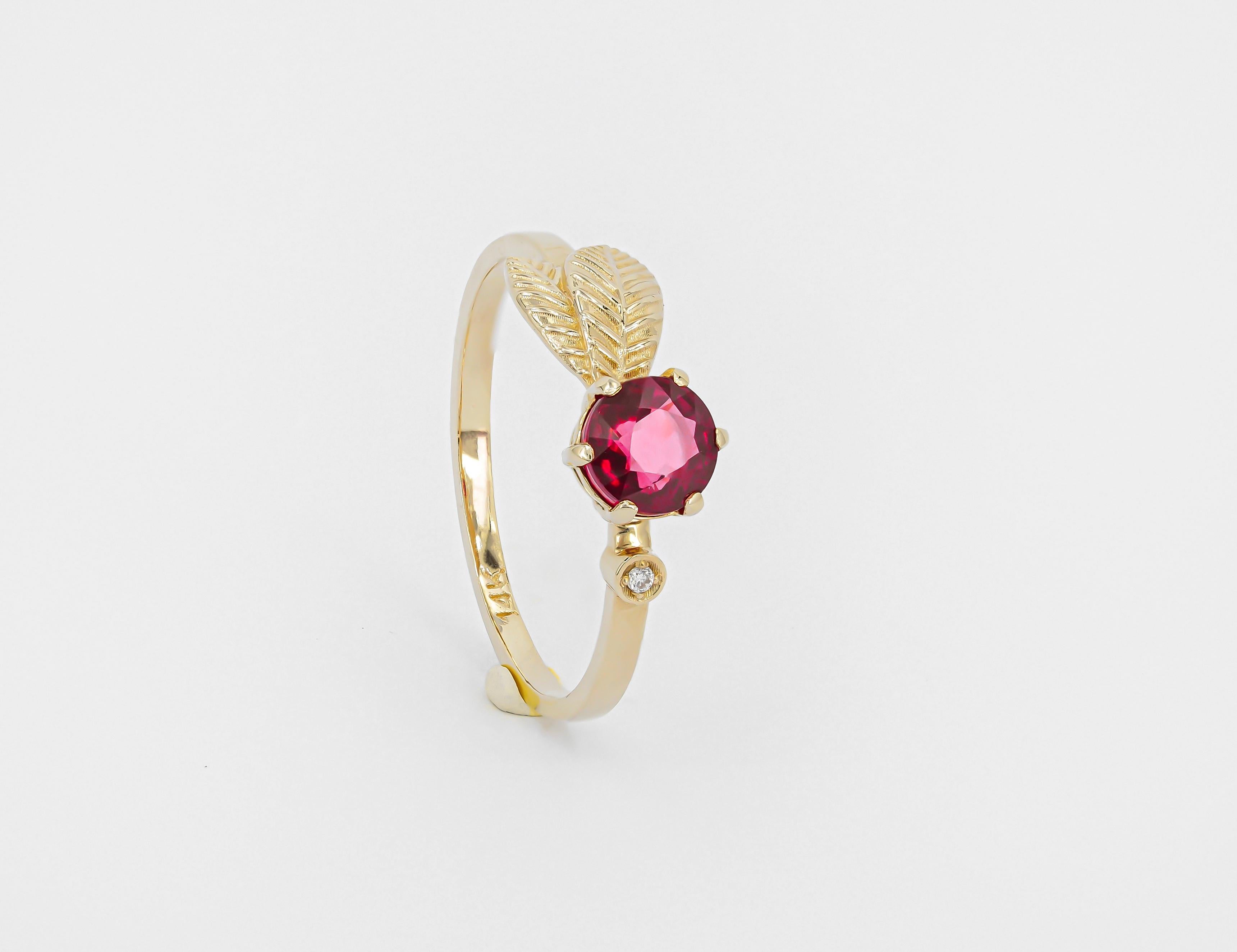 Garnet 14k gold Ring. 
Round Garnet Ring. January Birthstone Ring. Gold Berry Ring. Flower gold ring. Red garnet ring. Delicate garnet ring.

Metal: 14k gold
Weight: 1.70 g. depends from size.

Garnet: color - red - purplish red
Pear cut, 0.50 ct.