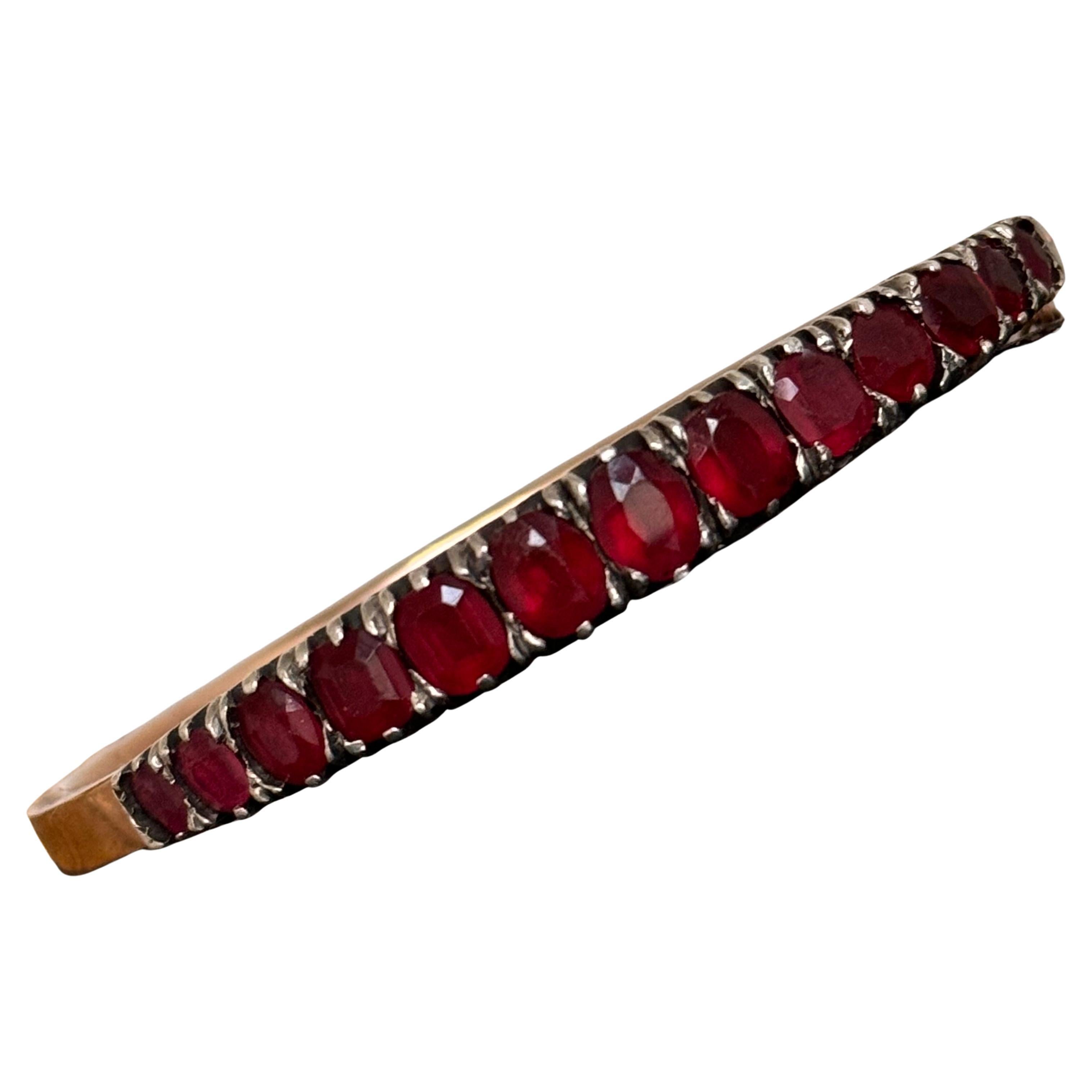Bracelet jonc antique français à charnières en or jaune 14 carats et argent