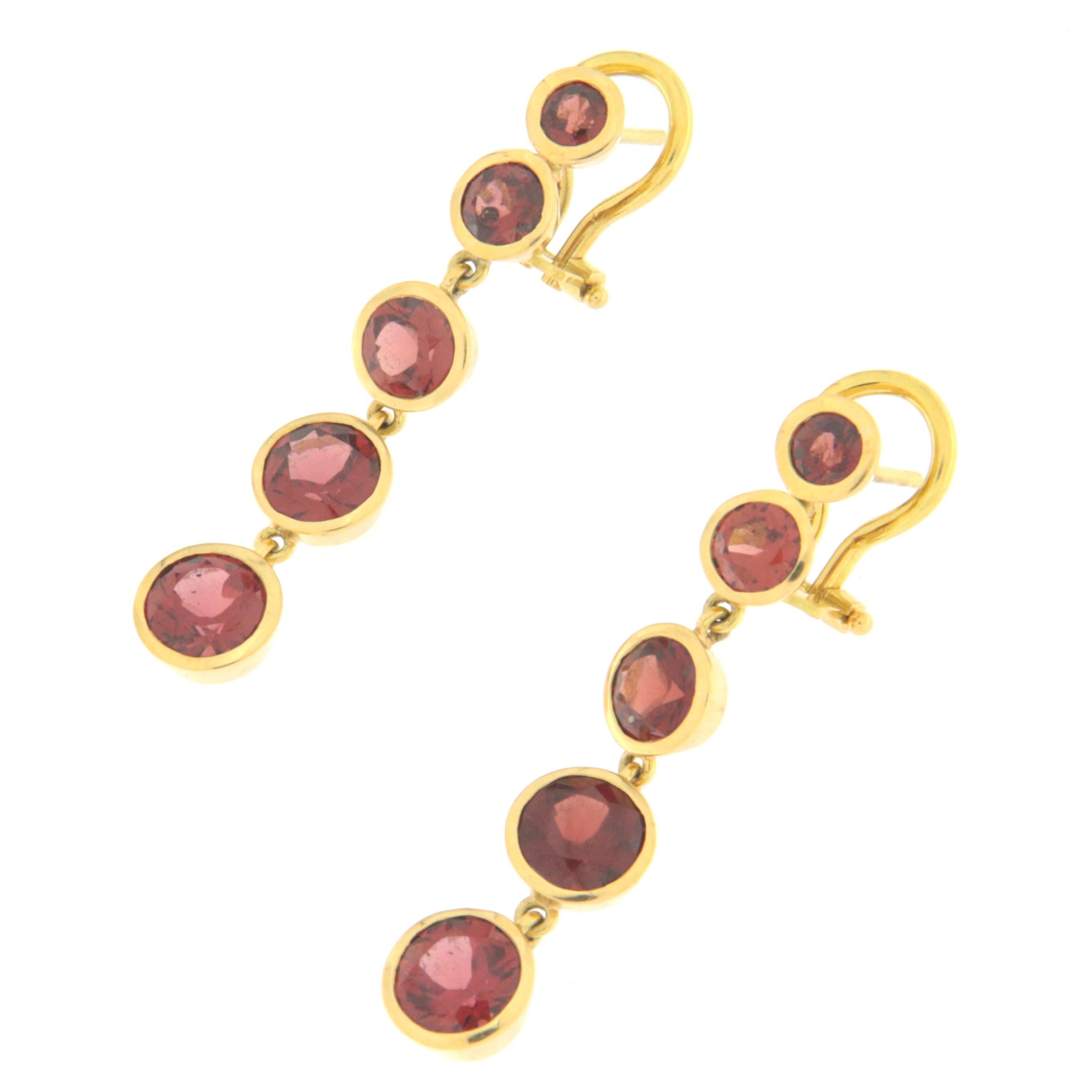 Artisan Garnet 18 Karat Yellow Gold Drop Earrings For Sale