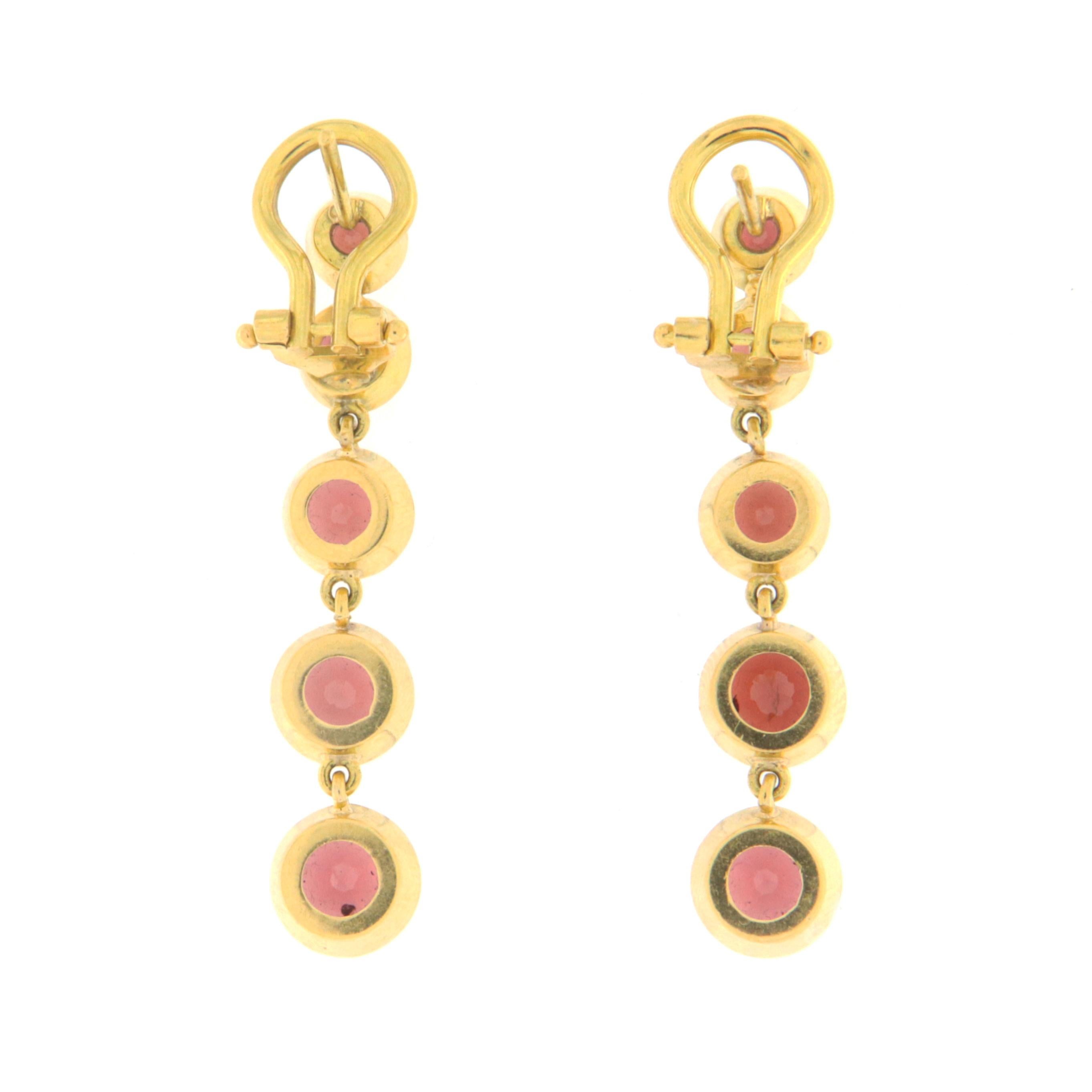 Round Cut Garnet 18 Karat Yellow Gold Drop Earrings For Sale