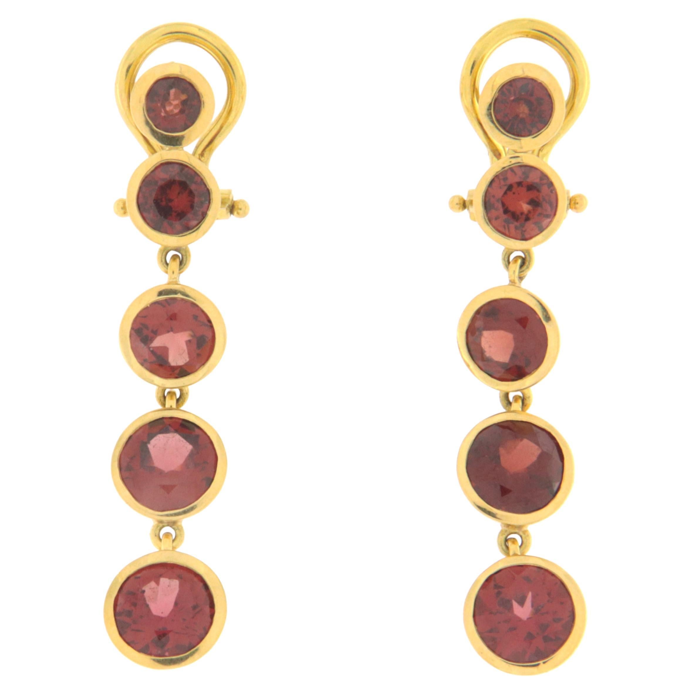 Garnet 18 Karat Yellow Gold Drop Earrings For Sale