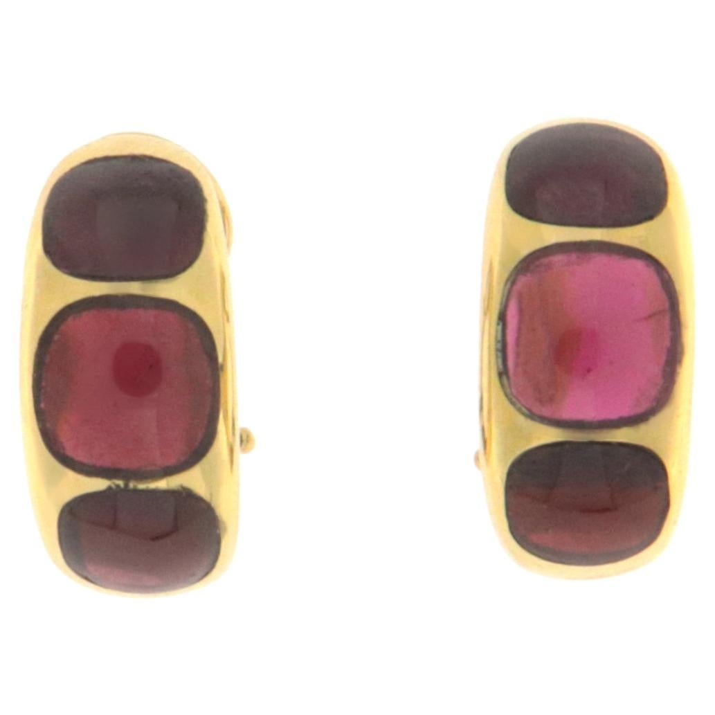 Garnet 18 Karat Yellow Gold Stud Earrings For Sale