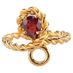 Garnet 18 Karats Yellow Gold Twisted Rope Design Modern Unisex Ring