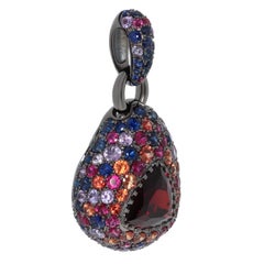 Garnet 2.74 Carat Sapphires Rubies Black 18 Karat Gold Riviera Pendant