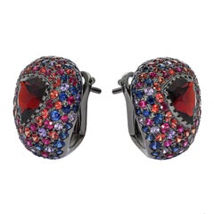 Garnet 5.19 Carat Sapphires Rubies Black 18 Karat Gold Riviera Earrings