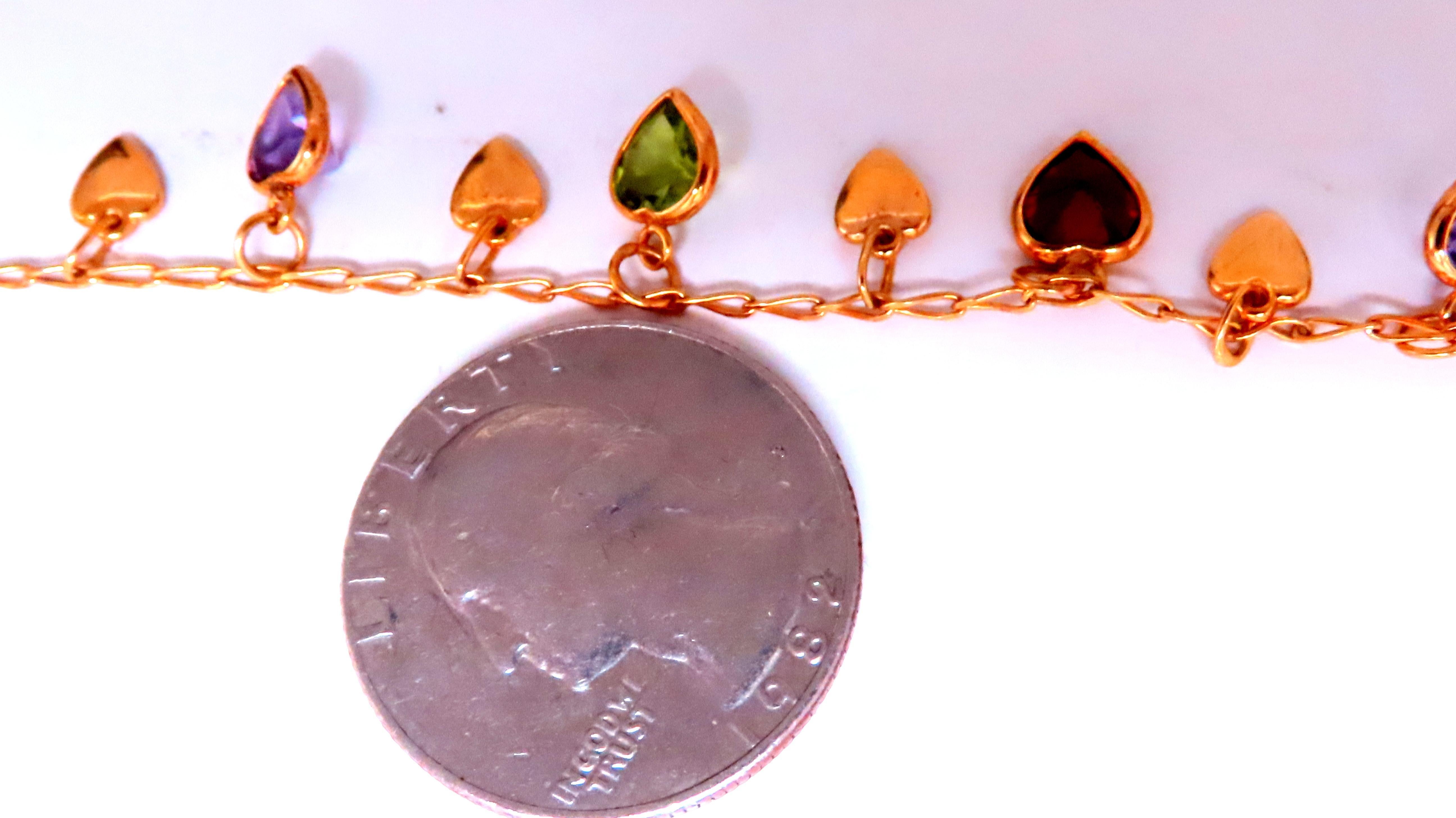 Bracelet 4ct grenat naturel, améthyste, citrine, péridot
6 x 6 mm chacun
Or jaune 14kt
7 pouces de long 
4 grammes