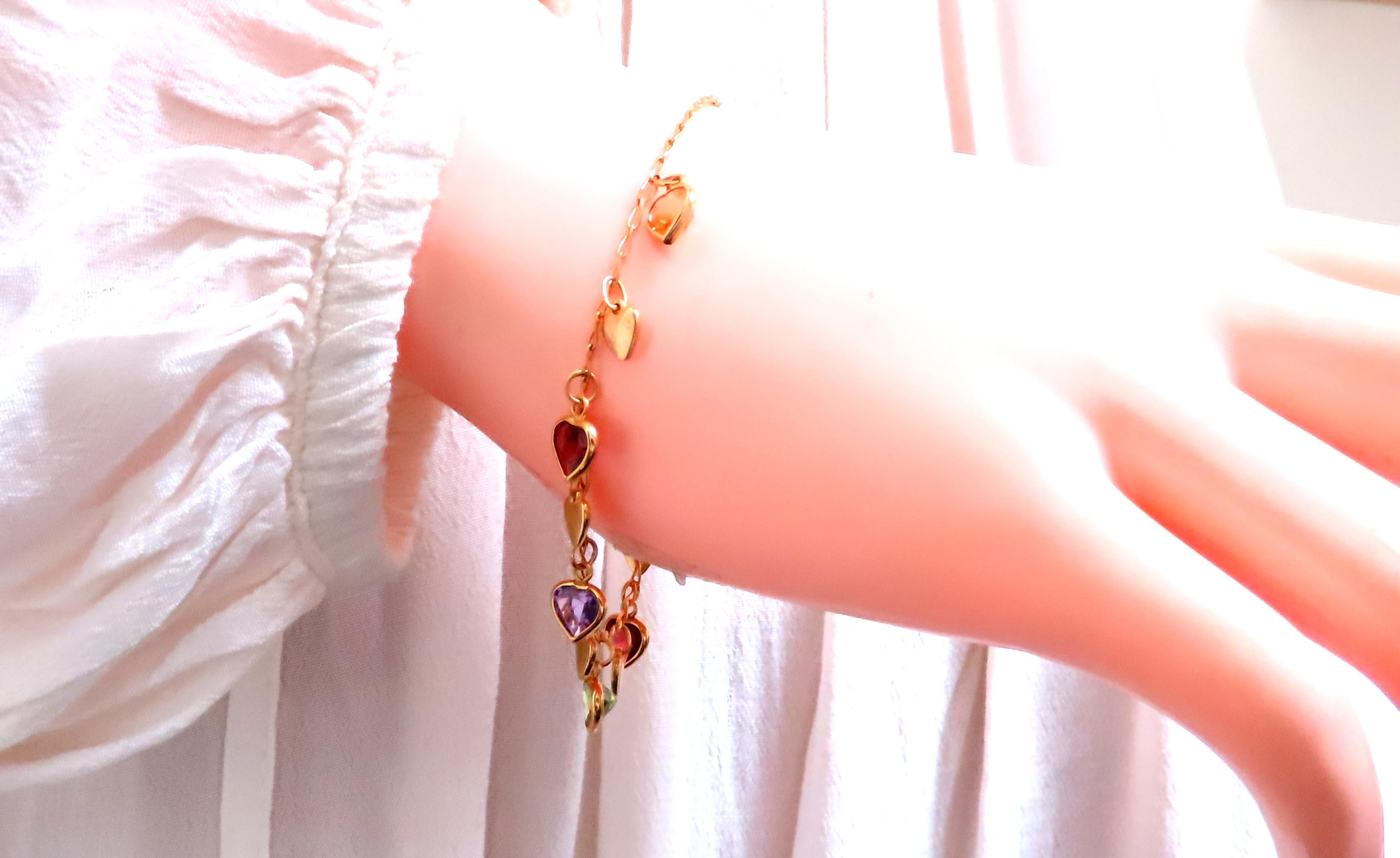 Taille cœur Bracelet pendentif cœur en grenat, améthyste, citrine 14 carats 12461 en vente