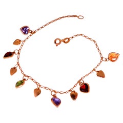 Braccialetto con ciondoli a forma di cuore con granato, ametista e citrino, 14kt 12461*