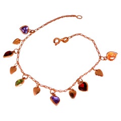 Garnet Amethyst Citrine Heart Dangle Bracelet 14kt 12461