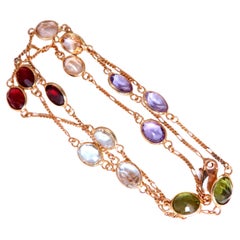 Garnet Amethyst Peridot Aquamarine Yard Necklace 14kt   12514