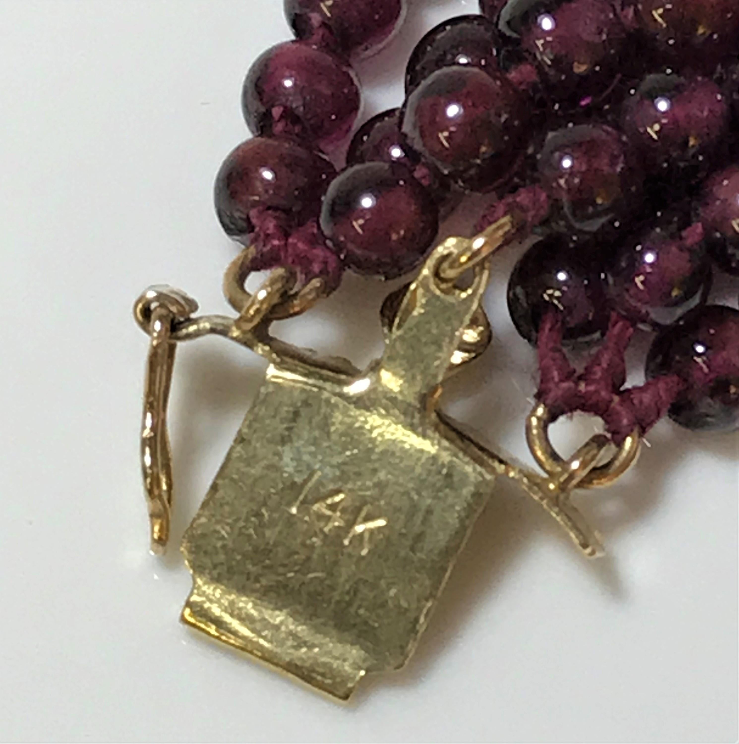 Garnet and 14 Karat Yellow Gold Bead, 7-Strand Necklace In Good Condition For Sale In Cincinnati, OH