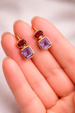 Garnet and amethyst silver earrings