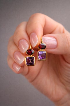 Garnet and amethyst silver earrings