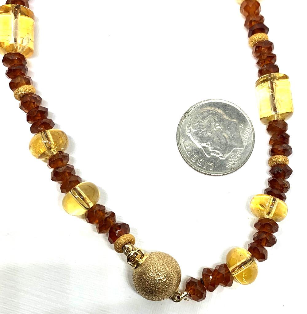 Artisan Garnet and Citrine Beaded Necklace with 14k Yellow Gold Accents