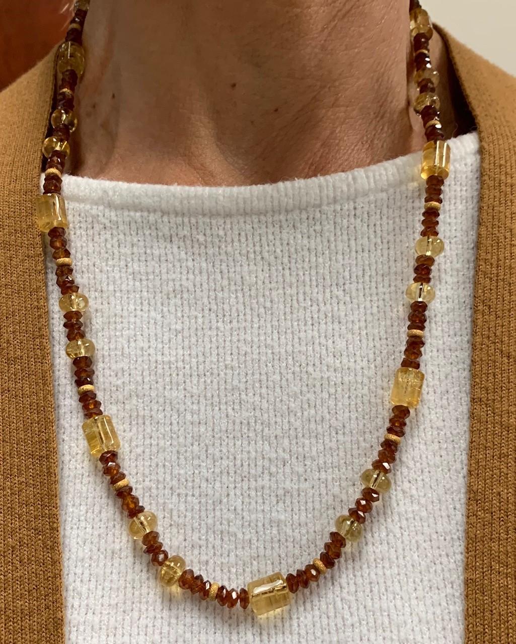 Garnet and Citrine Beaded Necklace with 14k Yellow Gold Accents 2