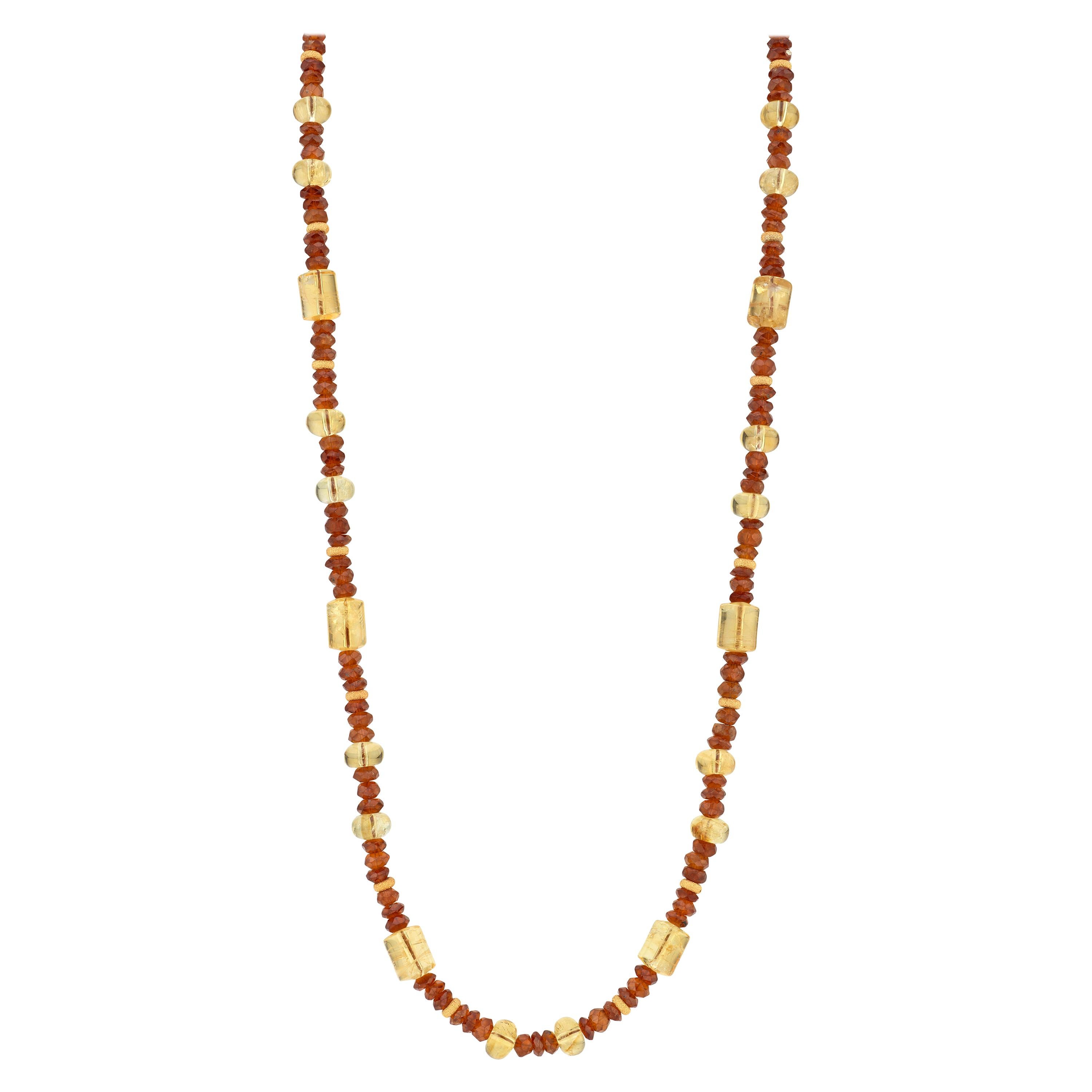 Garnet and Citrine Beaded Necklace with 14k Yellow Gold Accents