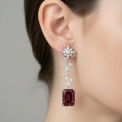 Garnet and Colorless Topaz Drop Earrings silver, gold