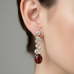 Boucles d'oreilles pendantes en grenat et topaze incolore, argent, or