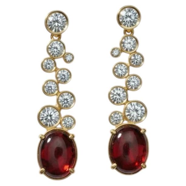 Garnet and Colorless Topaz Drop Earrings studs, silver, gold For Sale