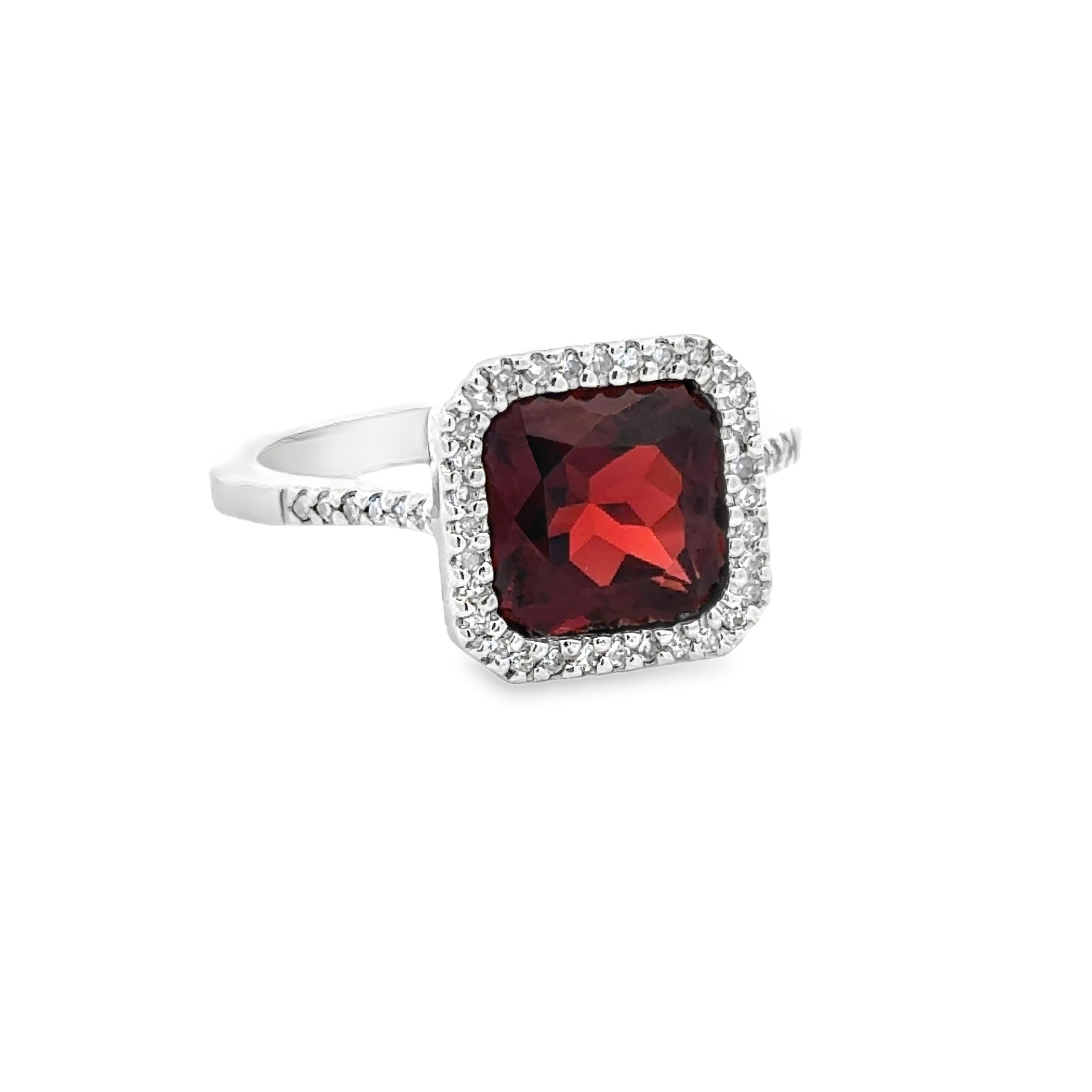 Granat und Diamant 14k Weißgold Statement Ring Damen im Angebot