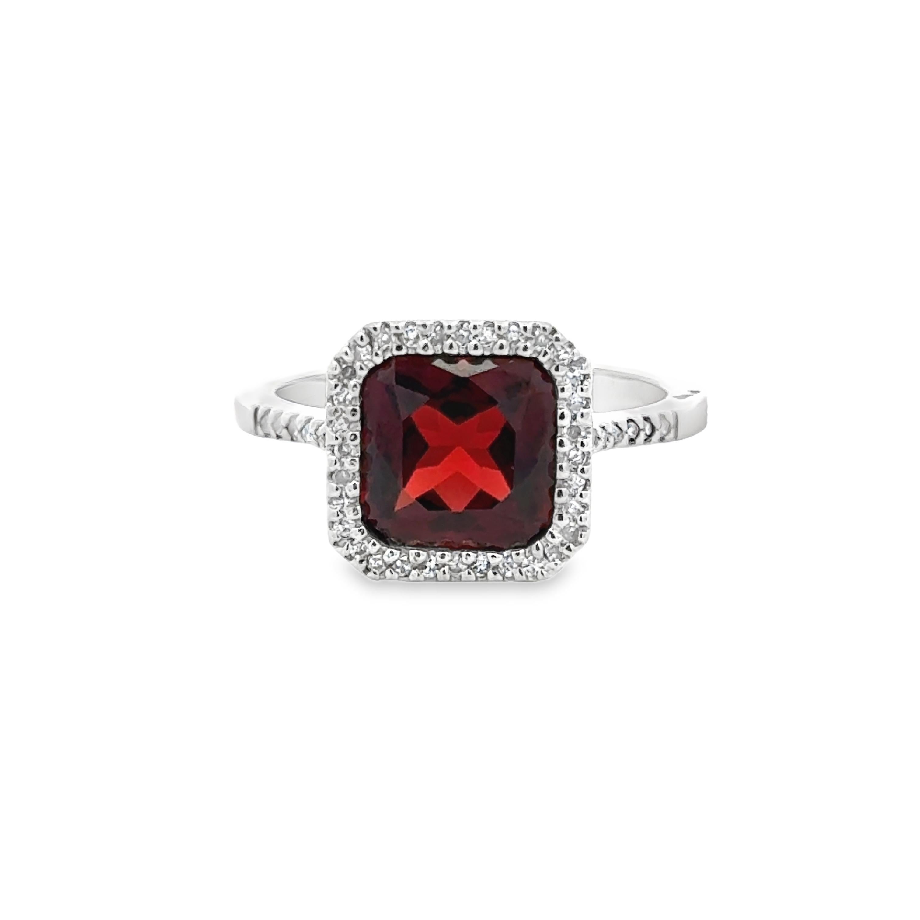 Granat und Diamant 14k Weißgold Statement Ring im Angebot 2