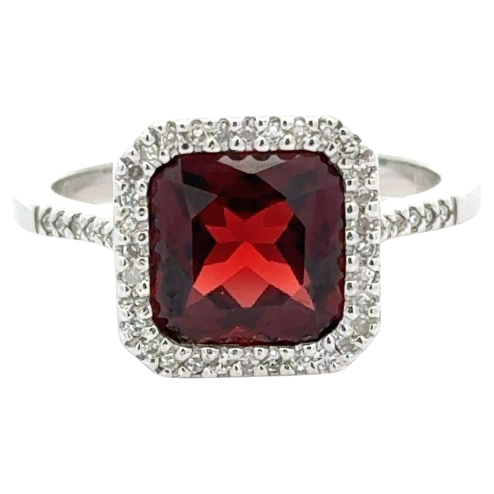 Garnet and Diamond 14k White Gold Statement Ring