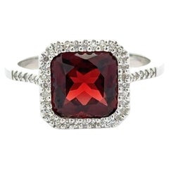 Garnet and Diamond 14k White Gold Statement Ring
