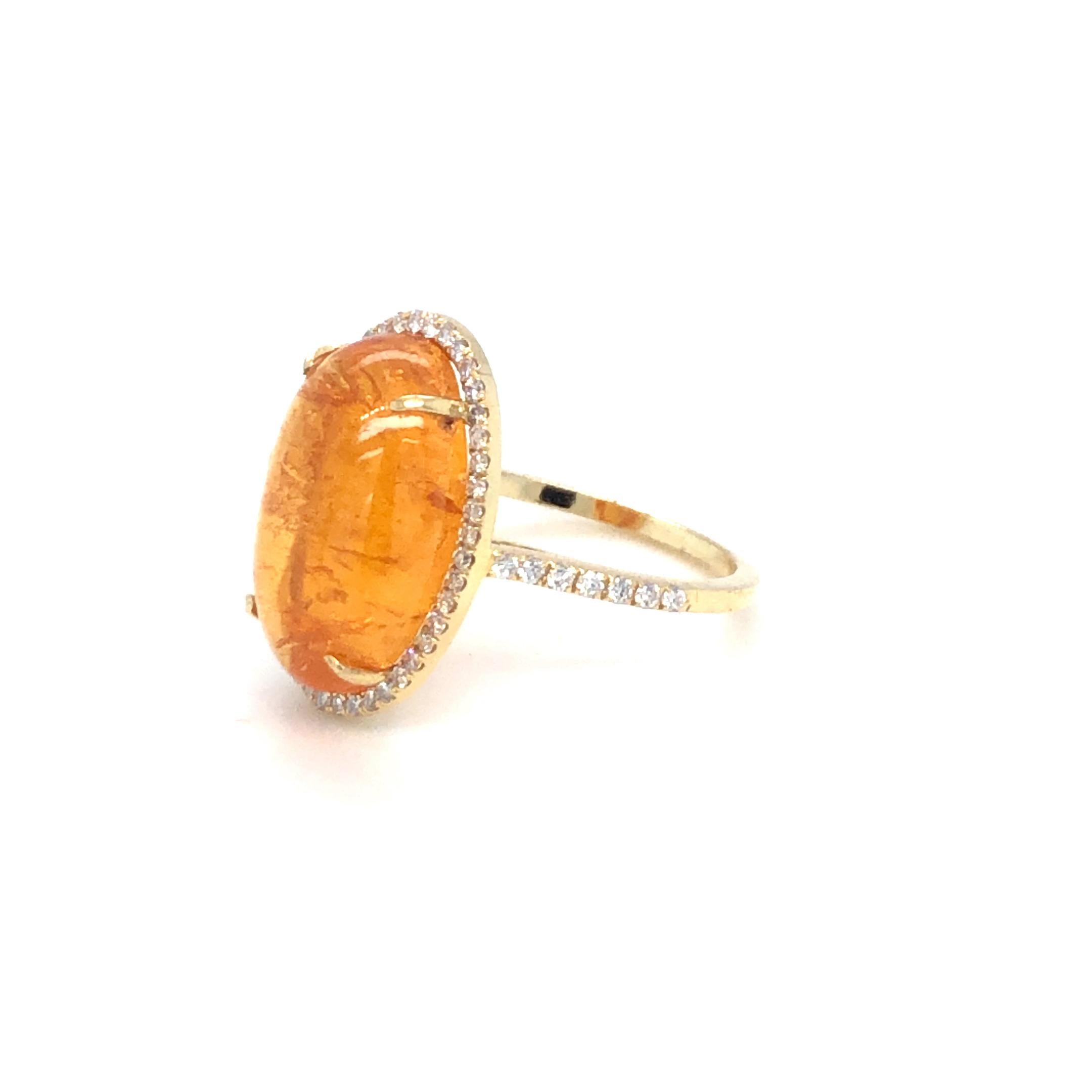 Cabochon Garnet and Diamond 18K Yellow Gold Ring For Sale